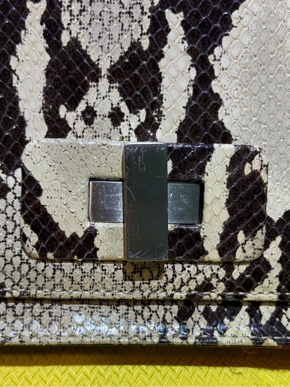 Donald J Pliner Snakeskin & Leather Clutch Cutch Removable Strap & Dust Cover